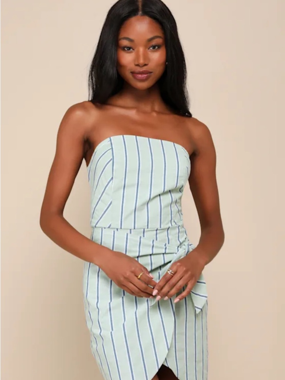 Lulu's Mint Green Strapless Stripe Wrap Dress